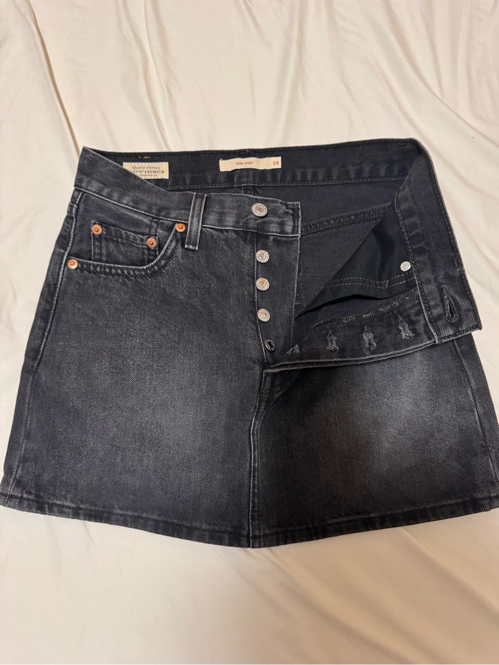 Black Denim Levi’s Button-Front Mini Skirt